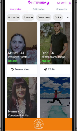 Pantalla de búsqueda de intérpretes en InterSEA